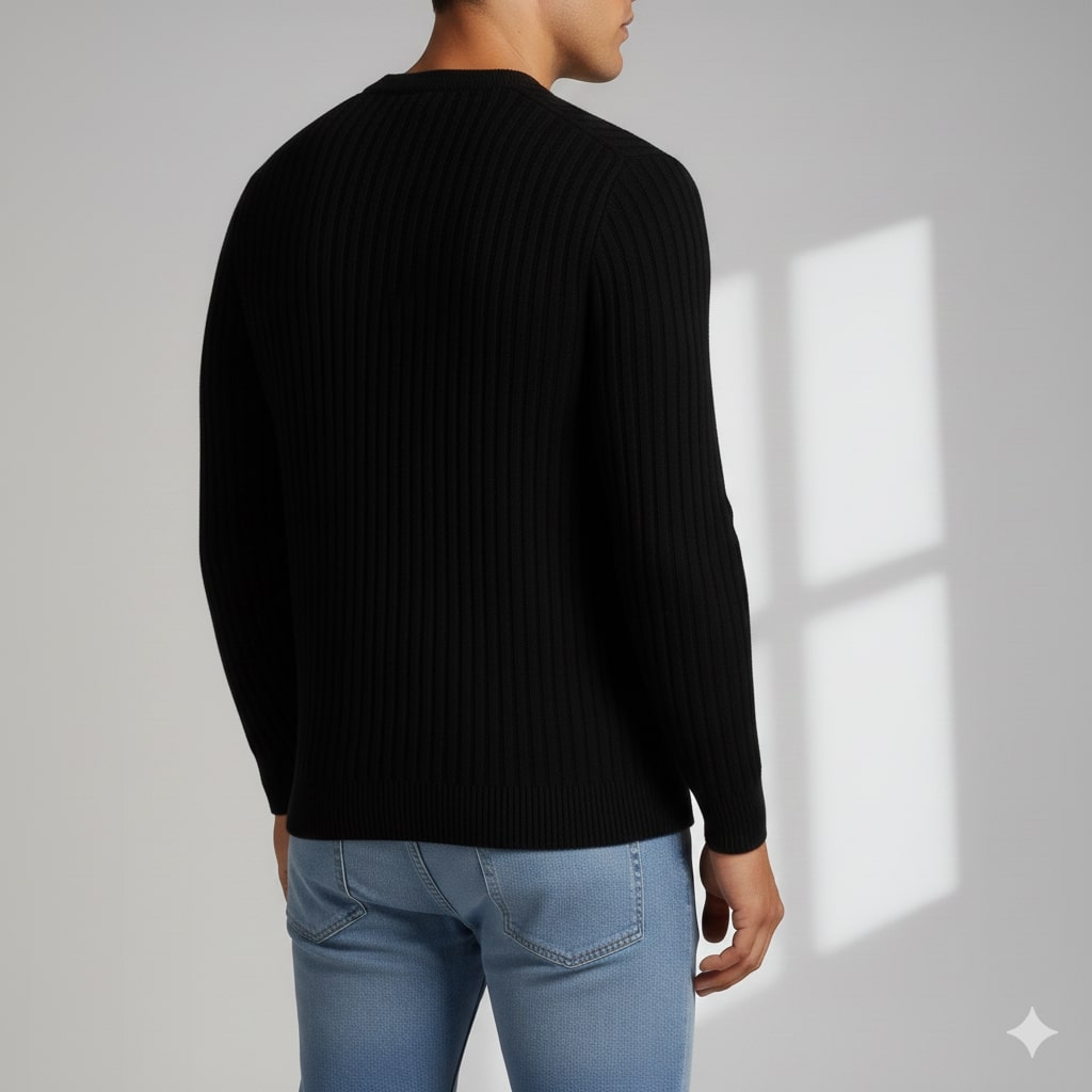 Everett Men’s Merino Wool Sweater – Soft Warm Knit Pullover with Structured Ribbed Collar