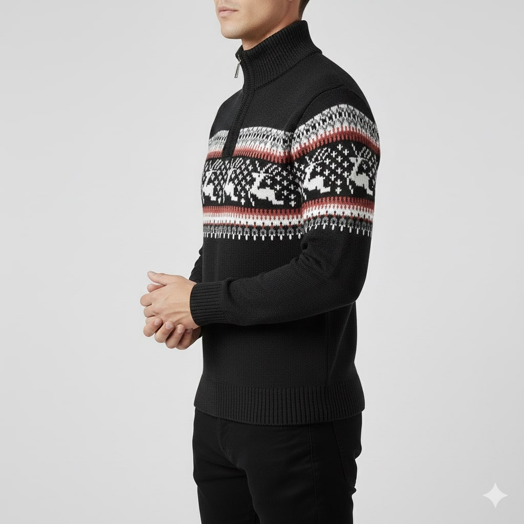 Mehdi Men's Christmas Sweater – Wool Knit Quarter-Zip Pullover