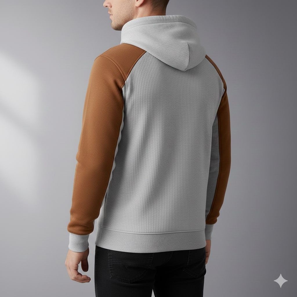 Carlos Men’s Quarter-Zip Hoodie – Corduroy Cotton Blend Sweatshirt with Contrast Panels