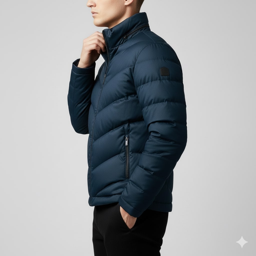 Alessandro Men’s Puffer Jacket – Lightweight Down Coat with Chevron Quilting