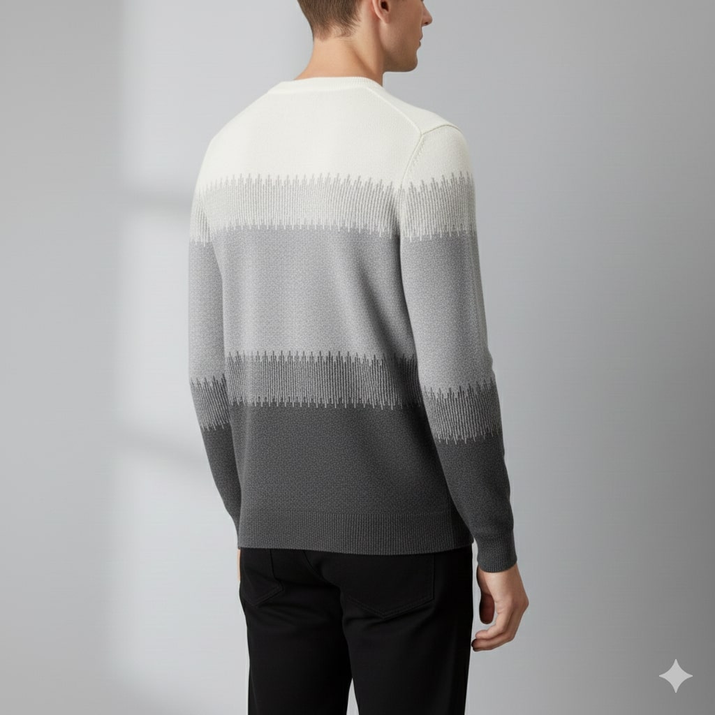 Ibrahim Men’s Wool Sweater – Ultra-Fine Knit with Tonal Gradient & Lightweight Fit Pullover