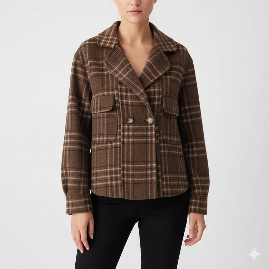 Chloé Women’s Plaid Wool Jacket – Double-Sided Wool with Cropped Jacket