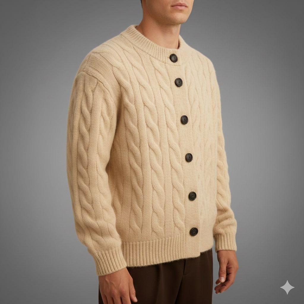 Anton Men’s Cardigan – Cable Knit Cardigan with Classic Button-Up Style