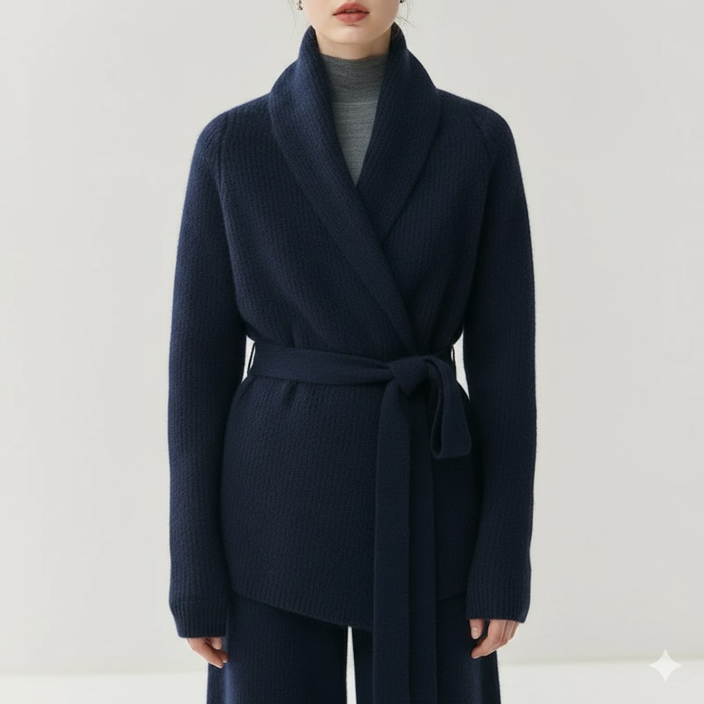 Alina Women’s Belted Cardigan – Soft  Wool Ribbed Knit with Waist Tie