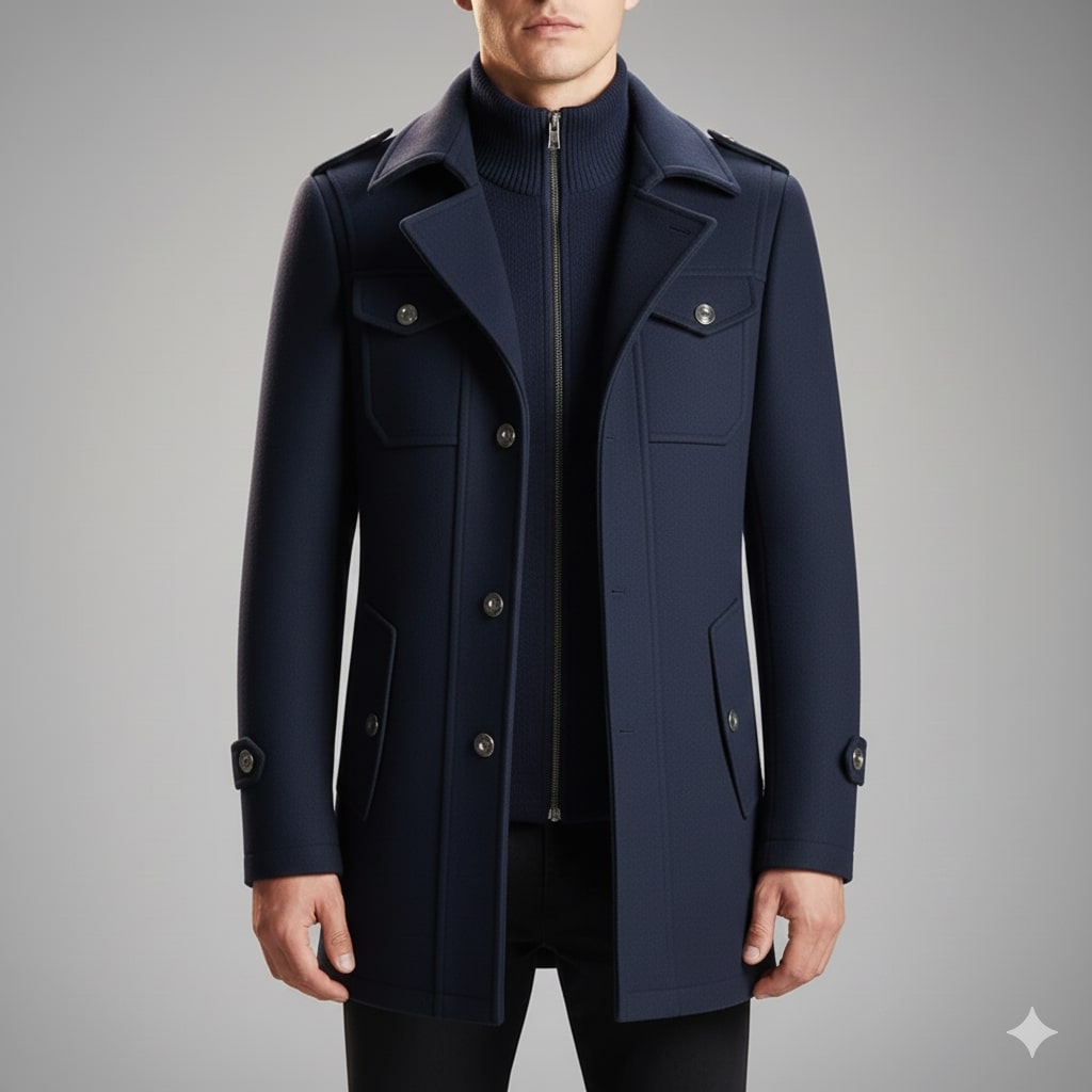 Orlando Men’s Wool Jacket – Wool Winter Coat with Tailored Collar & Utility Pocket