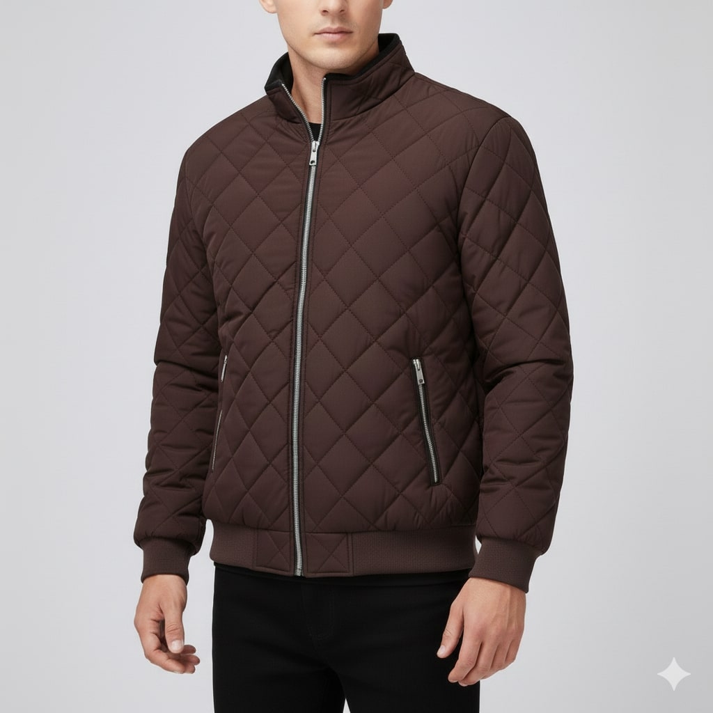 Roel Men’s Quilted Jacket – Diamond Quilted Fleece-Lined Zip-Up Jacket