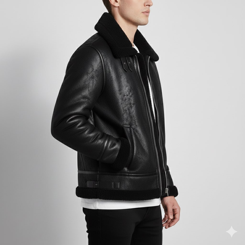 Daan Men's Shearling Jacket – Heavyweight Leather Jacket with Structured Fit