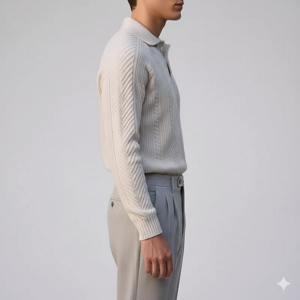 Xavier Men’s Knit Polo Sweater – Wool-Blend Cable Knit Pullover with Tailored Modern Fit