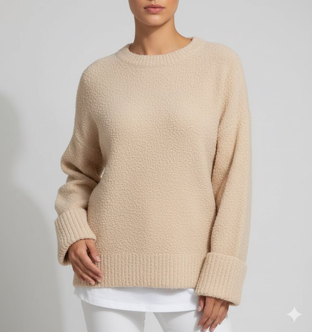 Theresa Women's Knit Sweater – Soft Relaxed-Fit Pullover with Wide Rib Cuffs