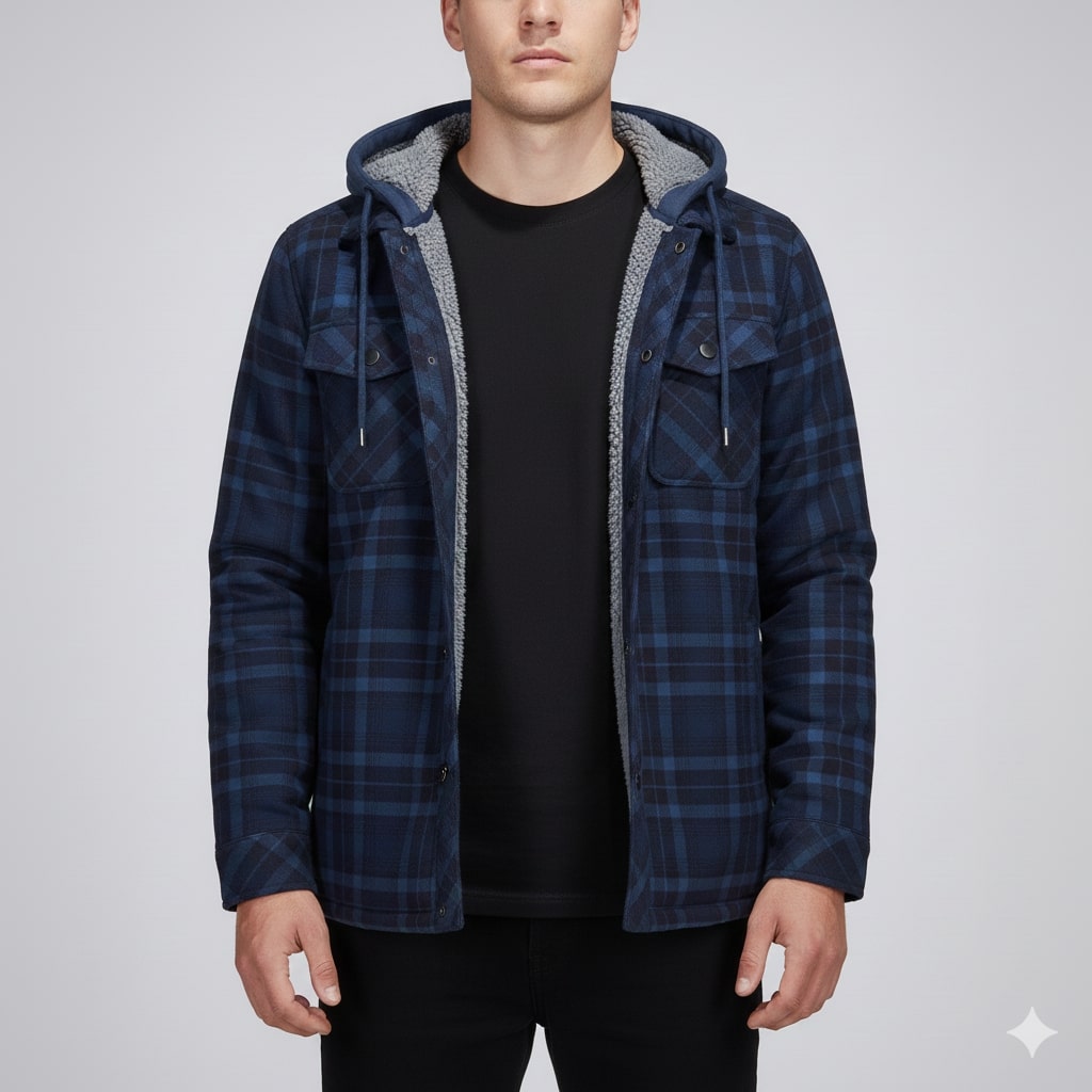 Florent Men’s Hoodie Jacket – Sherpa-Lined Flannel Hoodie for Winter Wear