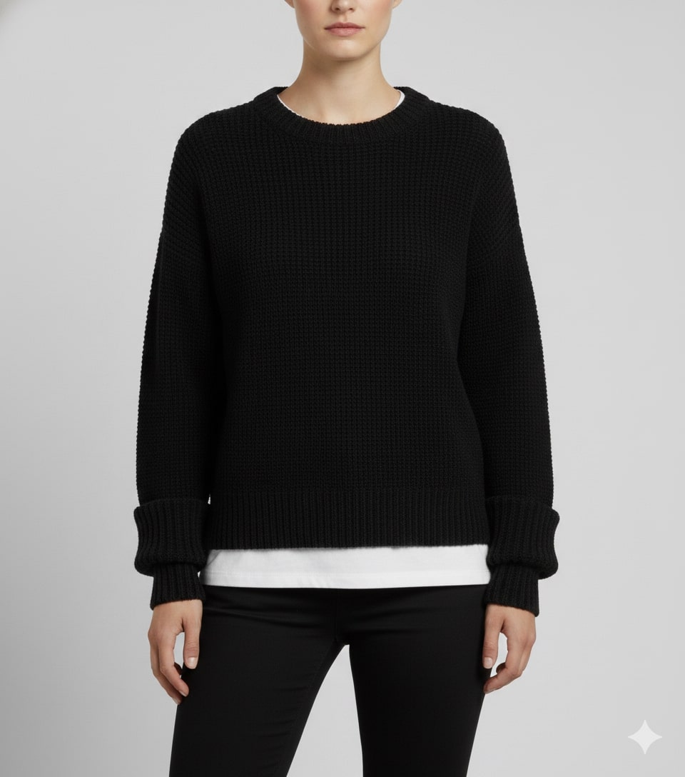 Theresa Women's Knit Sweater – Soft Relaxed-Fit Pullover with Wide Rib Cuffs