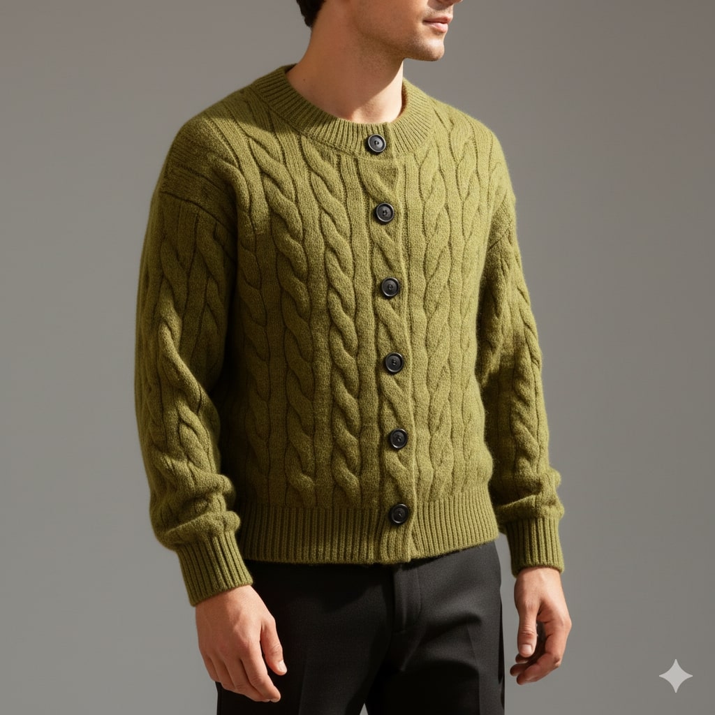 Anton Men’s Cardigan – Cable Knit Cardigan with Classic Button-Up Style