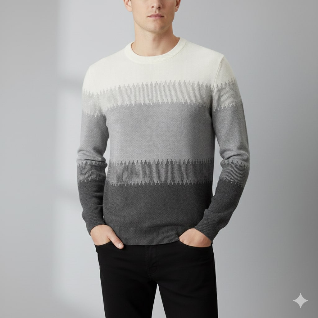 Ibrahim Men’s Wool Sweater – Ultra-Fine Knit with Tonal Gradient & Lightweight Fit Pullover