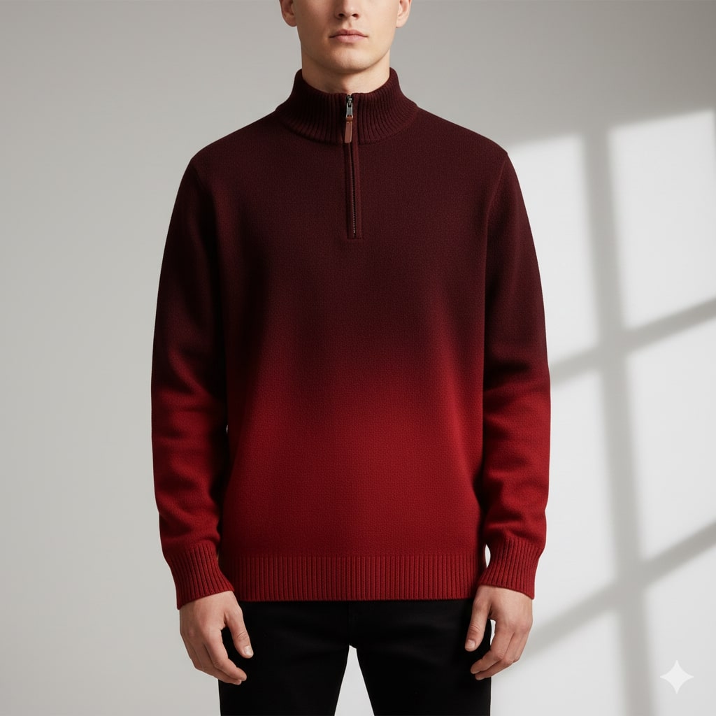 Hugo Men’s Wool Pullover – Gradient Ombre Quarter-Zip Sweater with Tailored Fit
