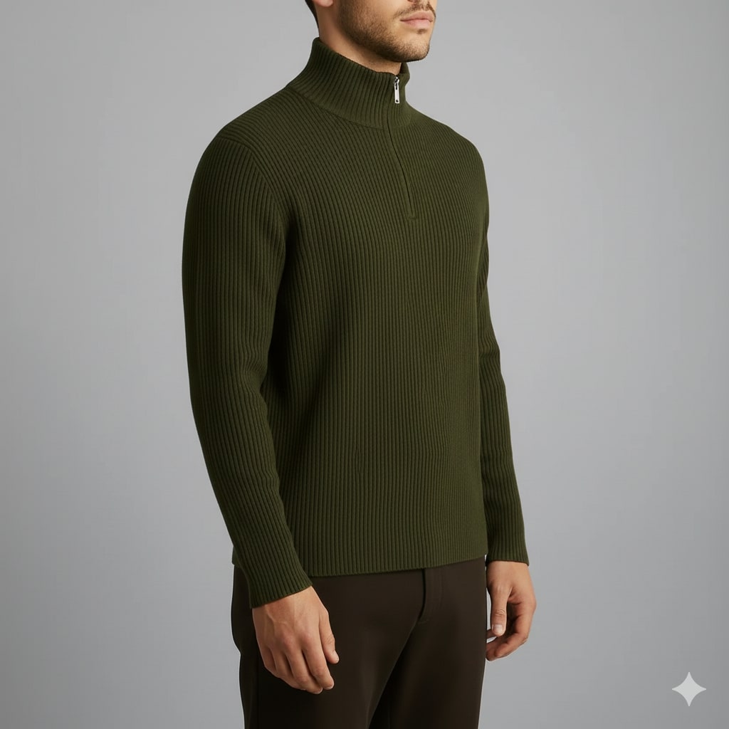 Soren Men’s Turtleneck Sweater – Warm Breathable Wool Knit Pullover with Structured Ribbed Collar