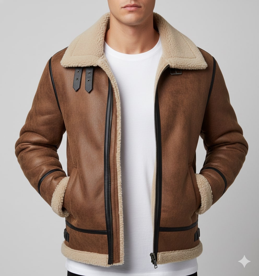 Daan Men's Shearling Jacket – Heavyweight Leather Jacket with Structured Fit