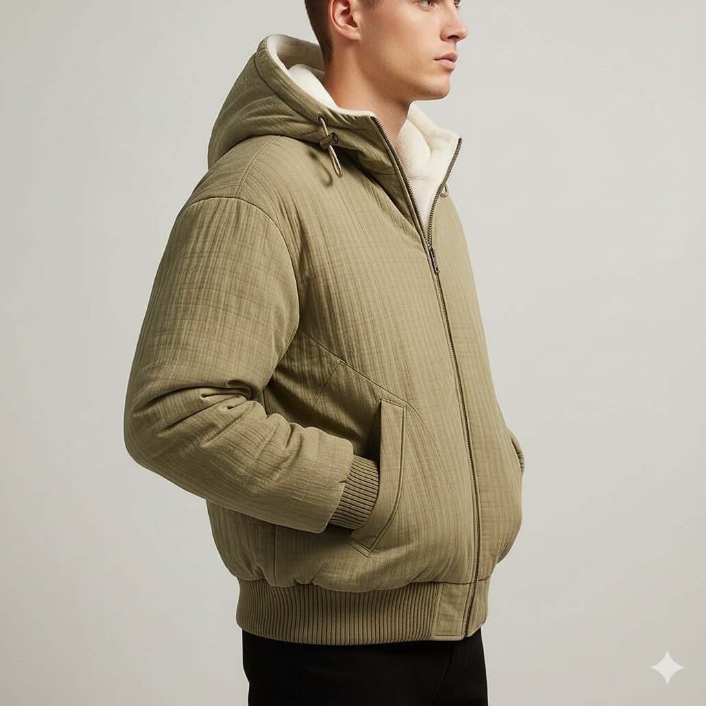 Kamal Men’s Sherpa Hoodie Jacket – Heavyweight Fleece Lined Quilted Zip-Up Jacket