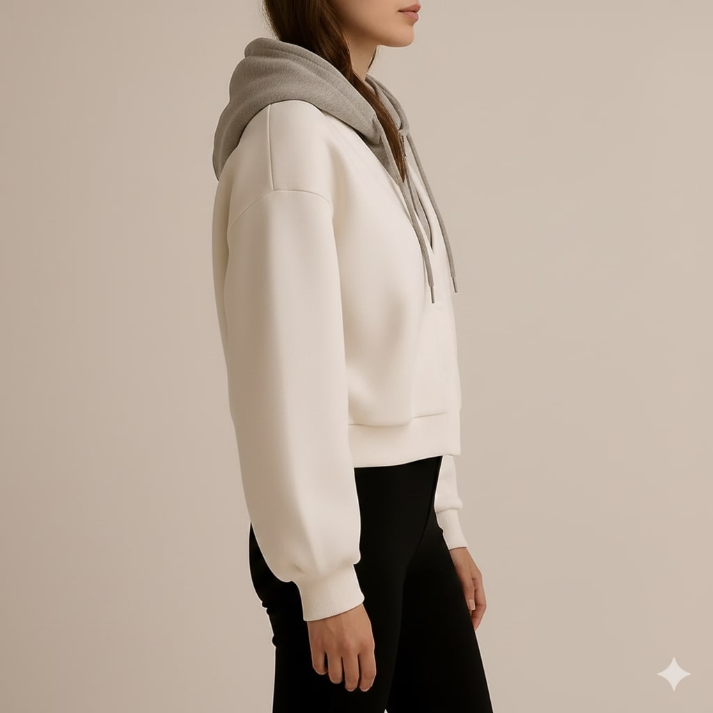 Elisa Women’s Cropped Cardigan – Puff Sleeve Zip-Up Knitted Hooded Cardigan