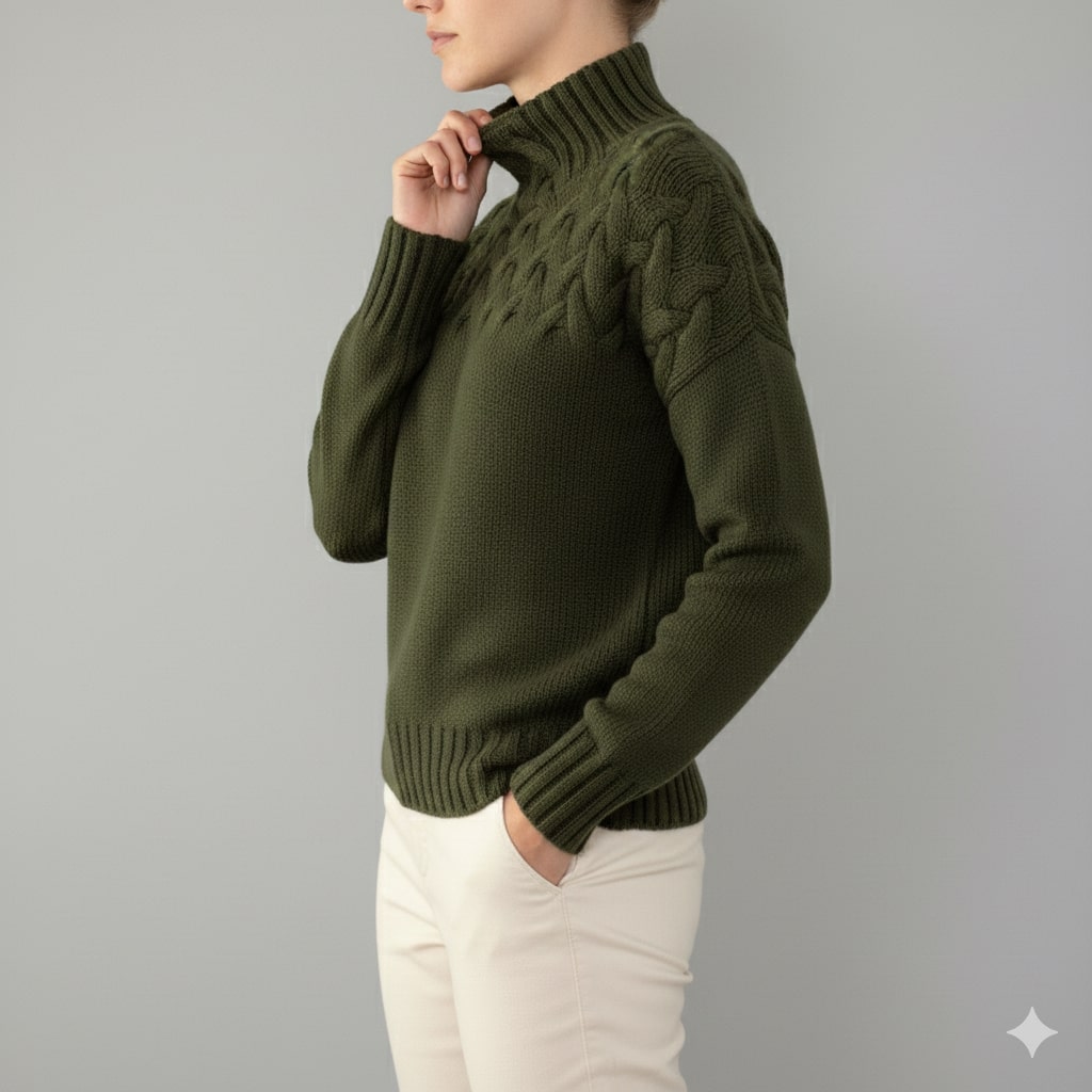 Yara Women’s Knit Jumper – Textured Soft High-Neck Pullover for Autumn