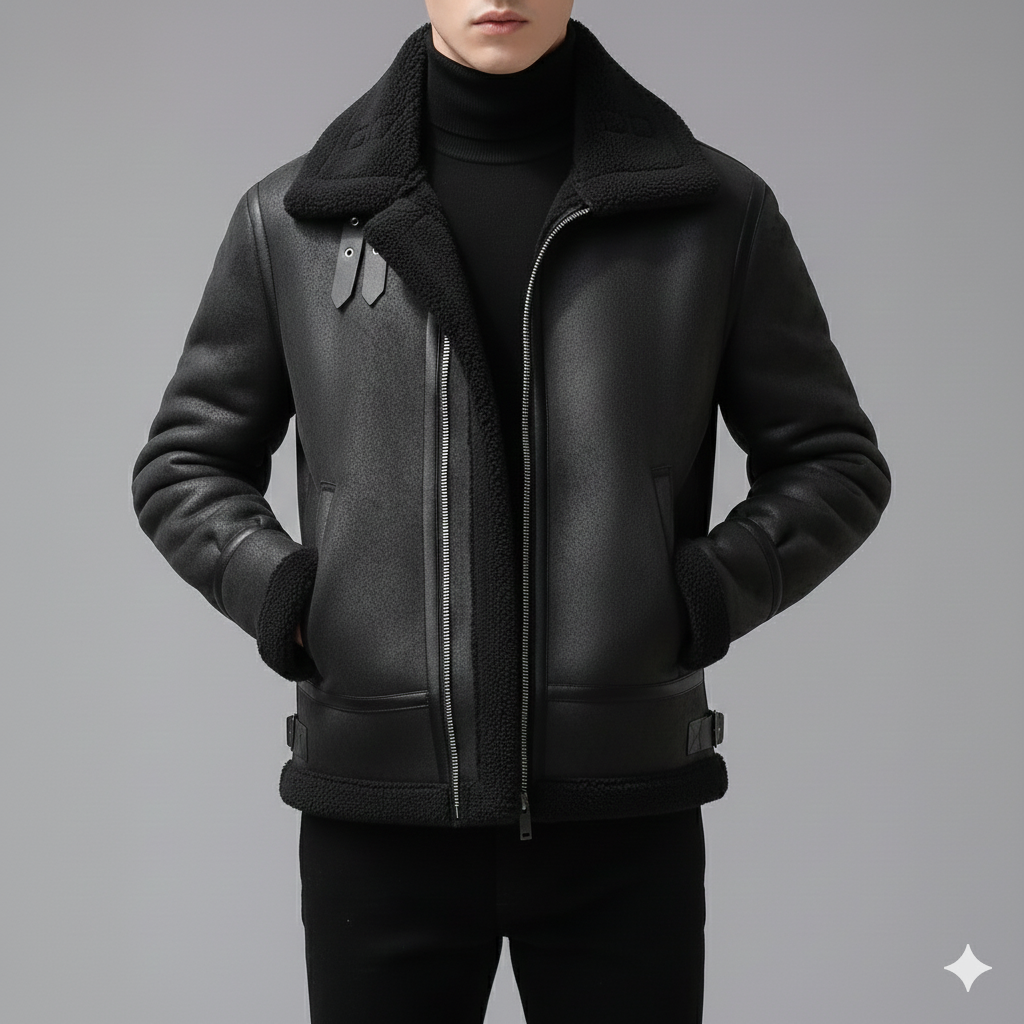 Johan Men’s Leather Jacket – Soft Shearling Lined Zip-Up Jacket