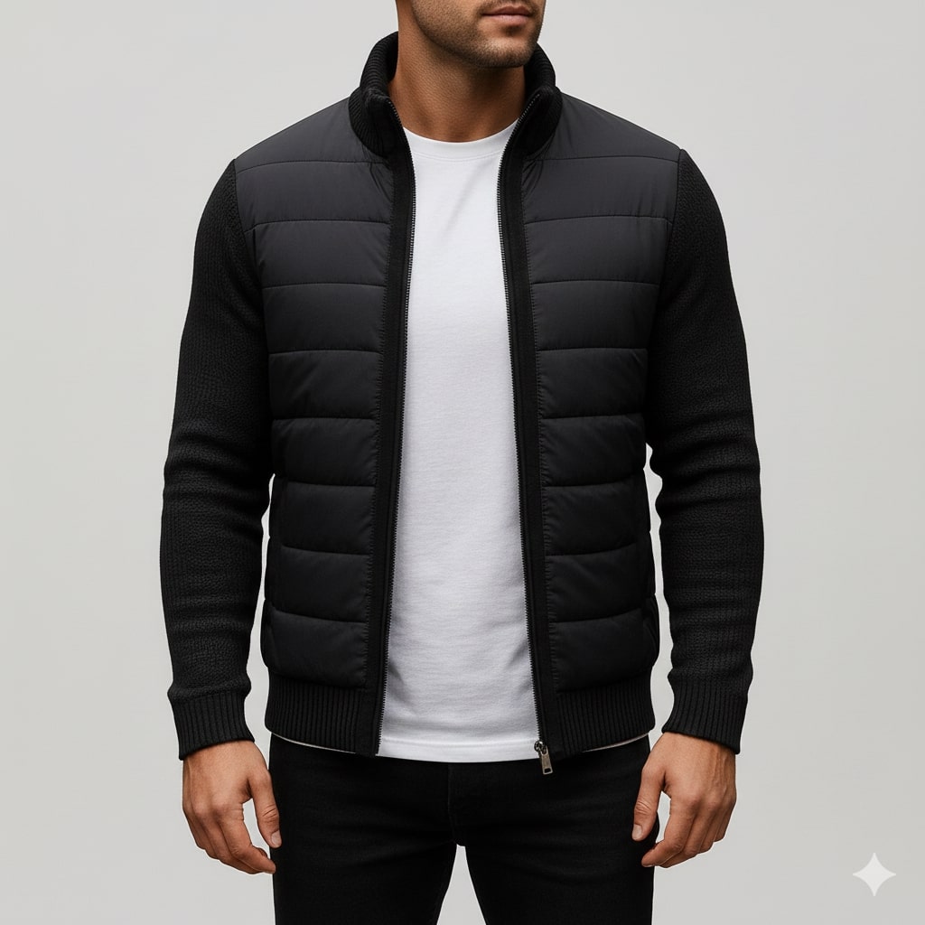 Magnus Men’s Fleece Jacket – Knit Sleeve Hybrid Zip-Up Lightweight Jacket