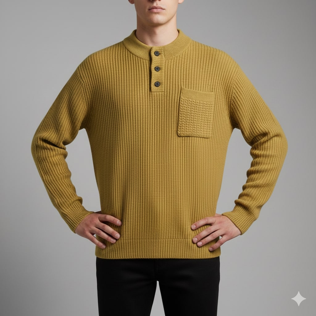 Kerem Men’s Pullover Sweater – Thick Ribbed Knit Pullover for Winter
