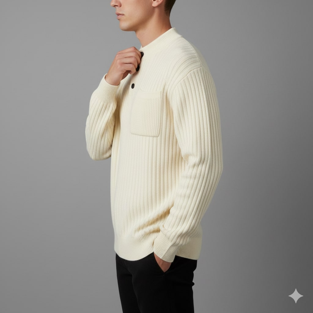 Kerem Men’s Pullover Sweater – Thick Ribbed Knit Pullover for Winter