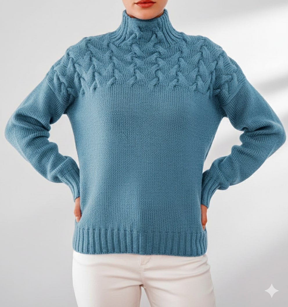 Yara Women’s Knit Jumper – Textured Soft High-Neck Pullover for Autumn