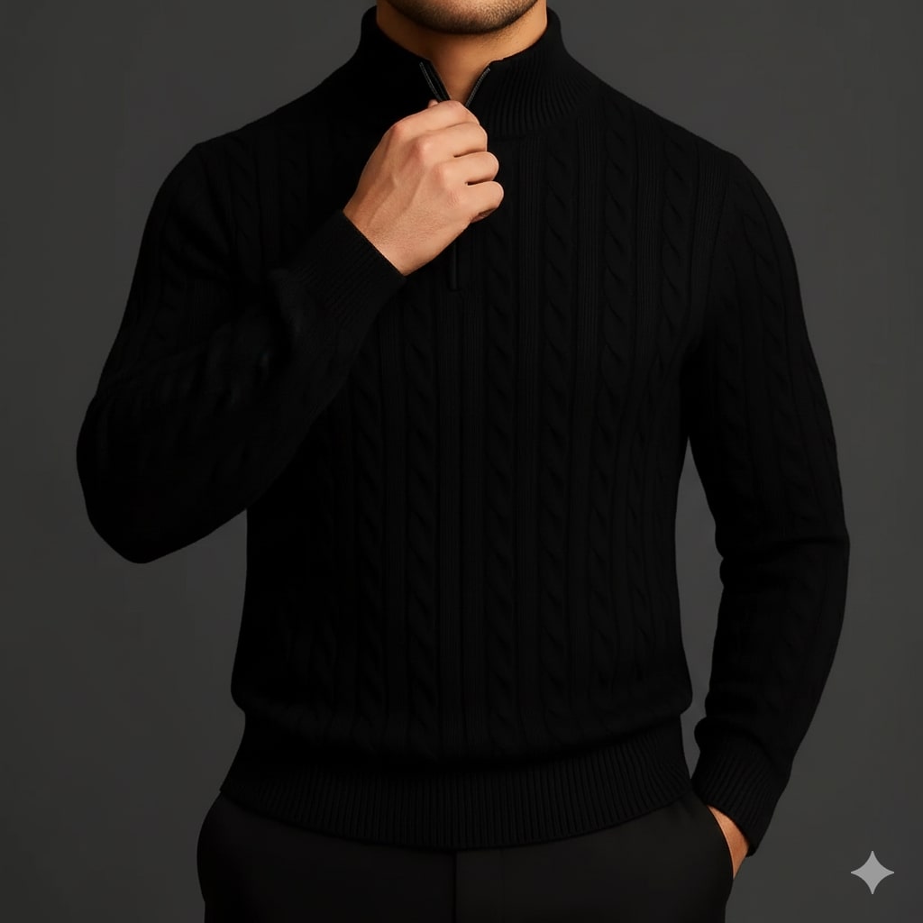 Haris Men’s Quarter-Zip Sweater – Wool-Blend Pullover with Ribbed Collar