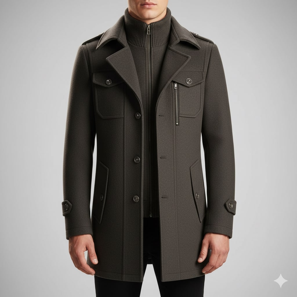 Orlando Men’s Wool Jacket – Wool Winter Coat with Tailored Collar & Utility Pocket