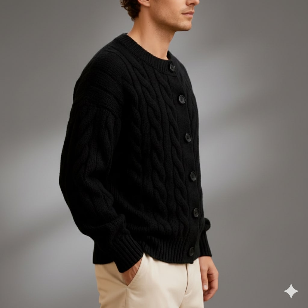 Anton Men’s Cardigan – Cable Knit Cardigan with Classic Button-Up Style