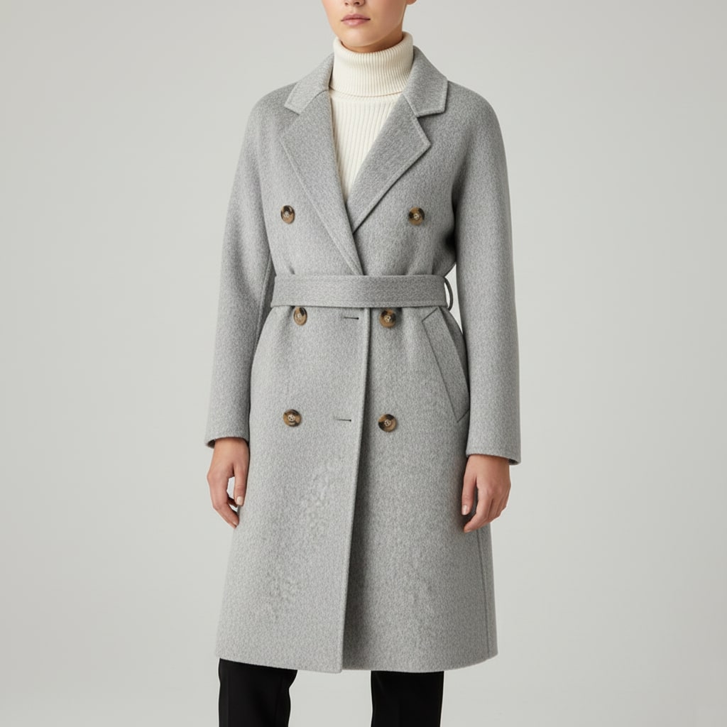 Camila Women’s Cashmere Wrap Coat – Double-Breasted Wool Outerwear with Belted Waist