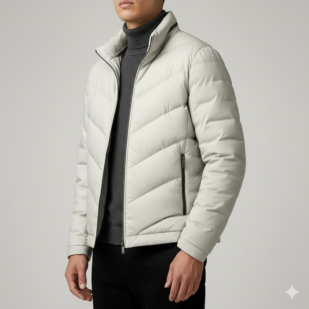 Alessandro Men’s Puffer Jacket – Lightweight Down Coat with Chevron Quilting