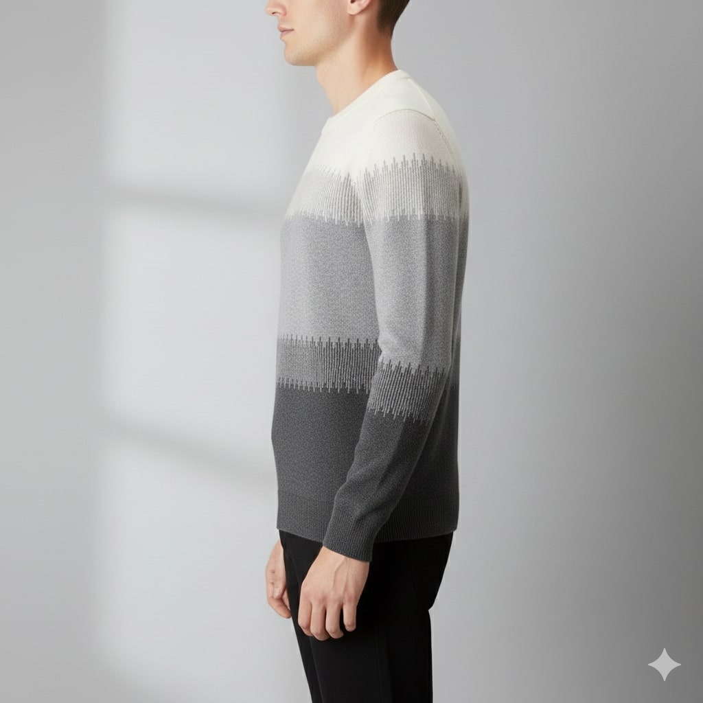 Ibrahim Men’s Wool Sweater – Ultra-Fine Knit with Tonal Gradient & Lightweight Fit Pullover