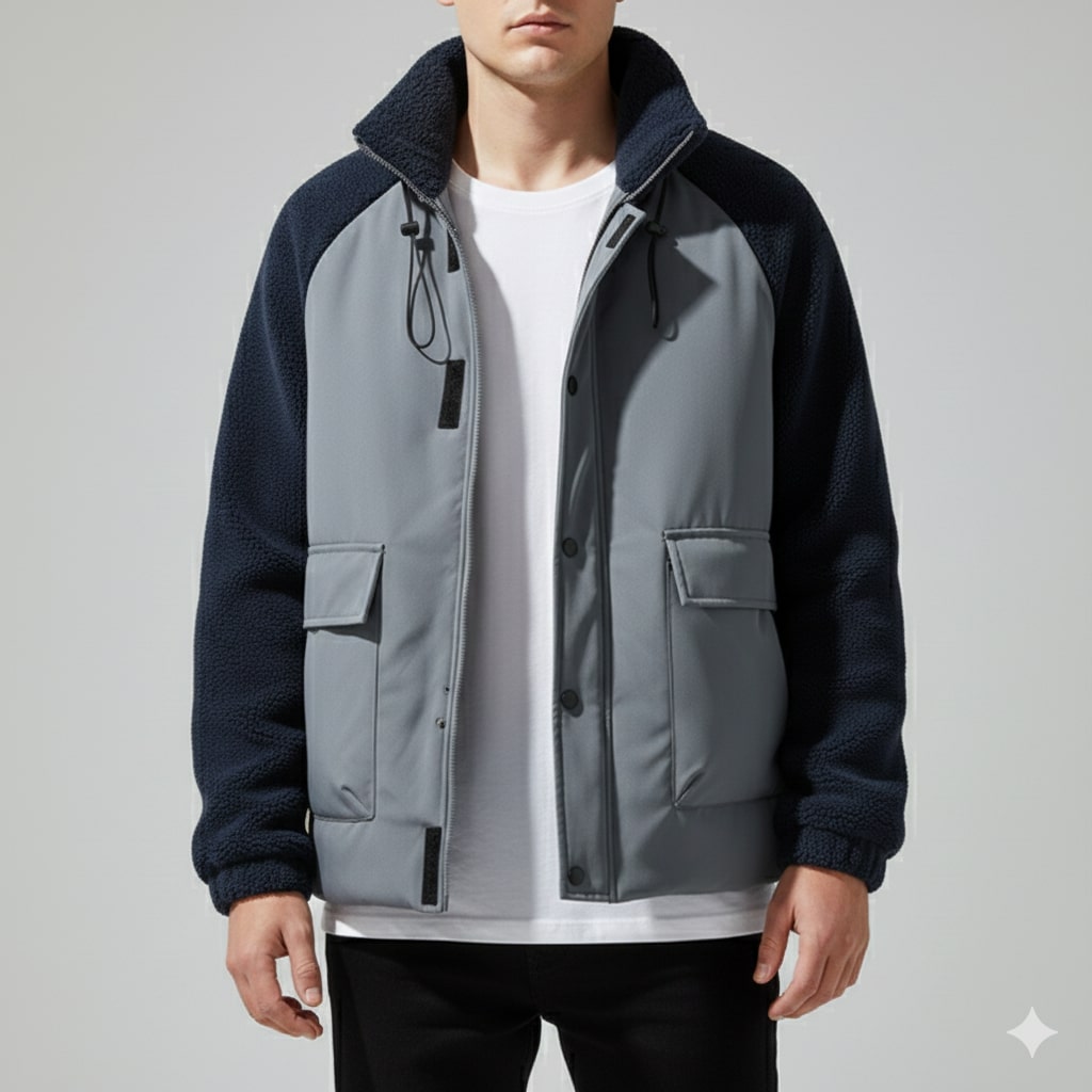 Diego Men’s Fleece Jacket – Hybrid Sherpa Zip Up Jacket