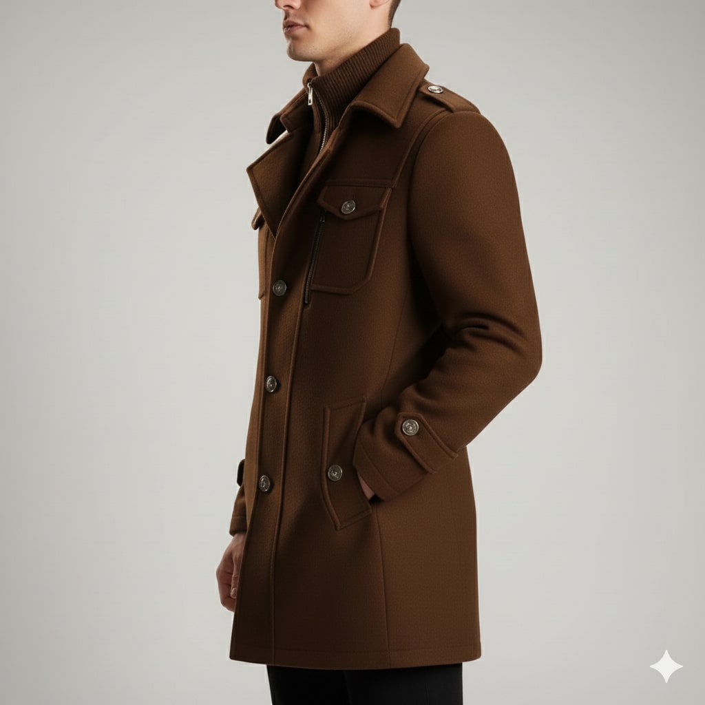 Orlando Men’s Wool Jacket – Wool Winter Coat with Tailored Collar & Utility Pocket