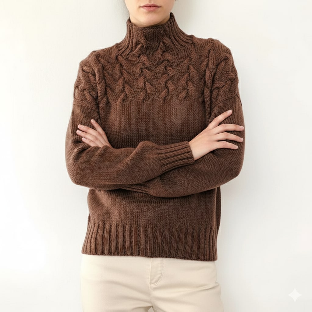 Yara Women’s Knit Jumper – Textured Soft High-Neck Pullover for Autumn