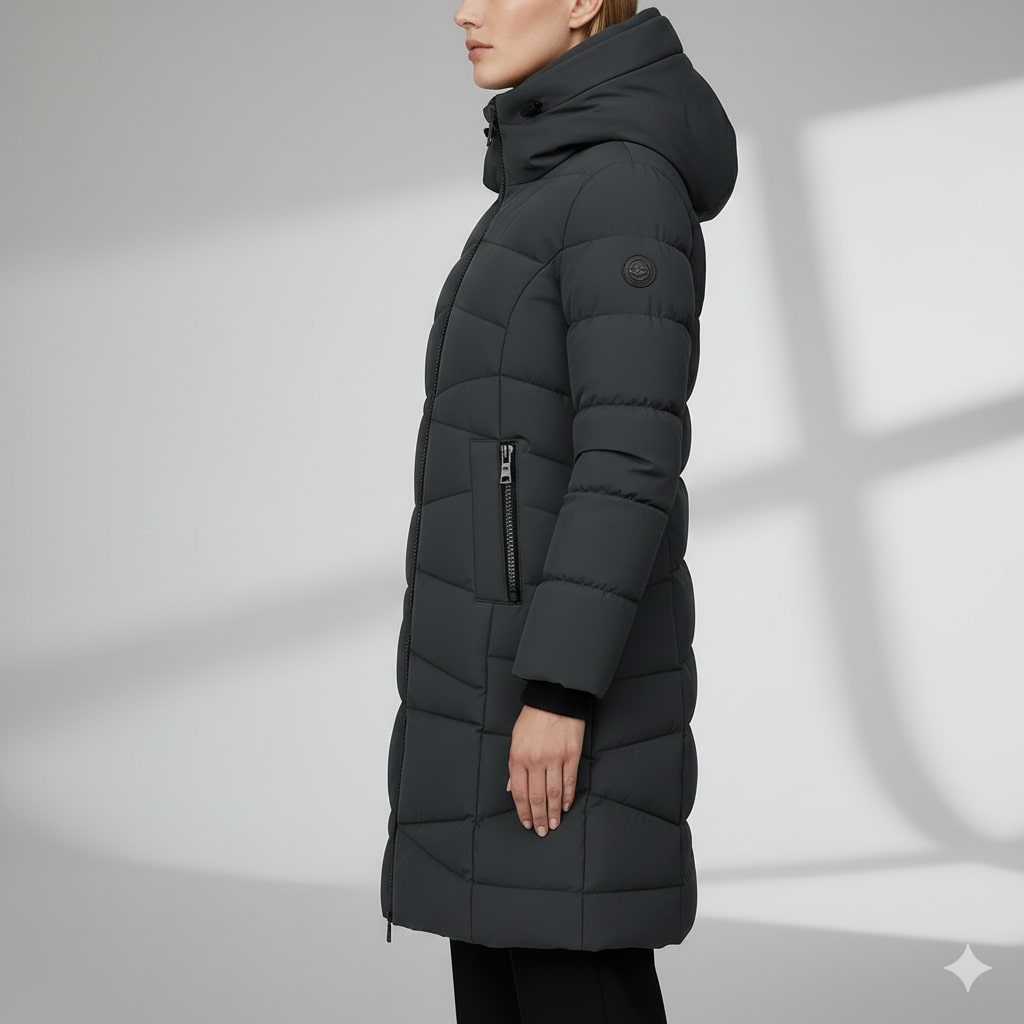 Livia Women’s Long Quilted Coat – Full-Length Warm Winter Jacket with Hood & Plush Lining