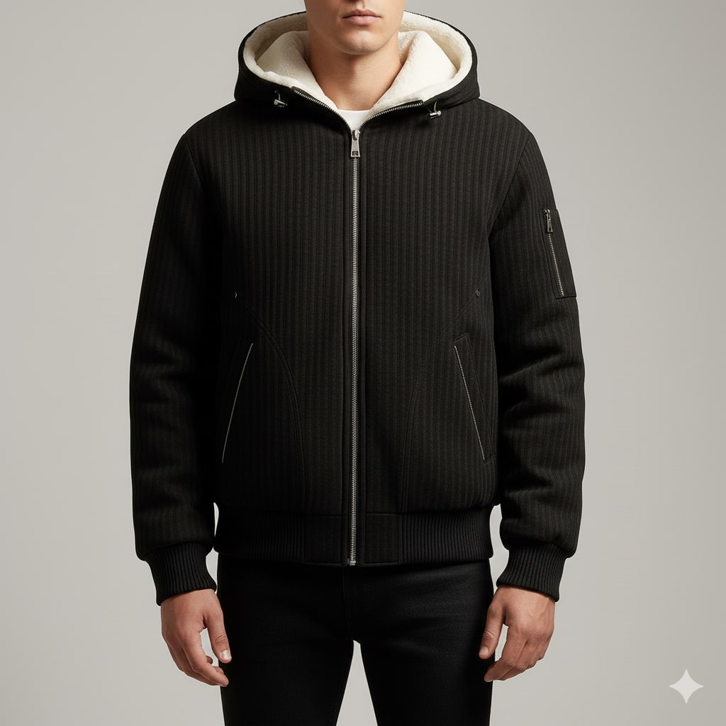 Kamal Men’s Sherpa Hoodie Jacket – Heavyweight Fleece Lined Quilted Zip-Up Jacket