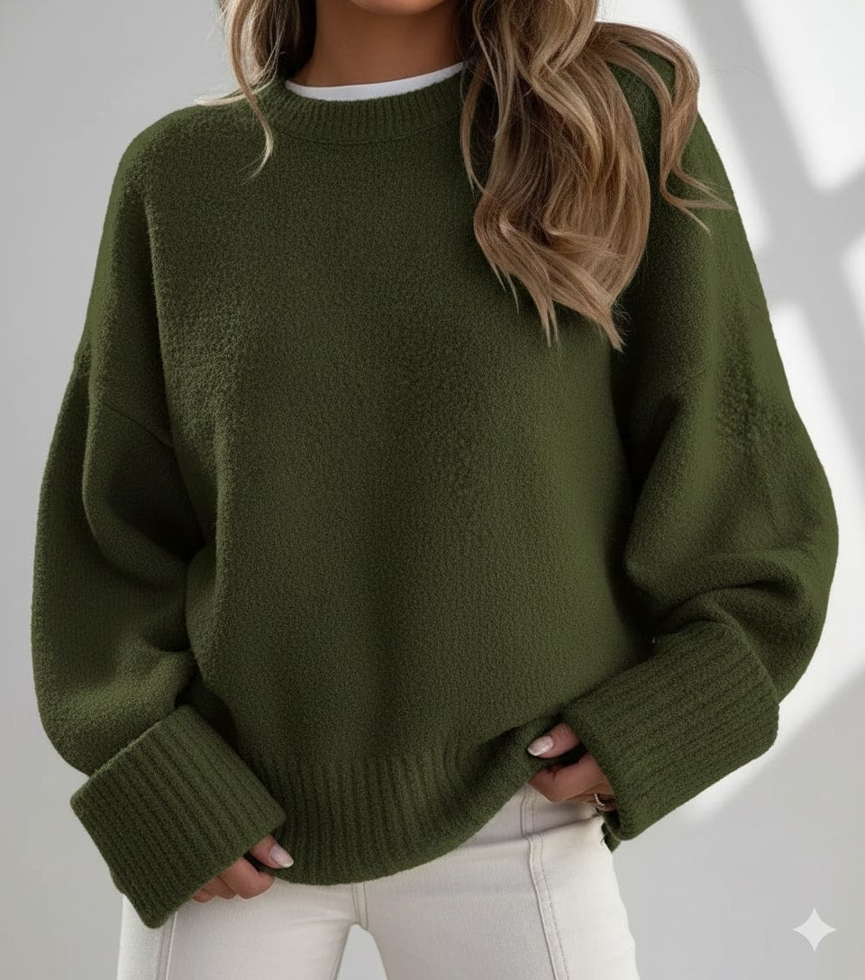 Theresa Women's Knit Sweater – Soft Relaxed-Fit Pullover with Wide Rib Cuffs