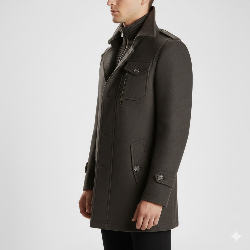 Orlando Men’s Wool Jacket – Wool Winter Coat with Tailored Collar & Utility Pocket