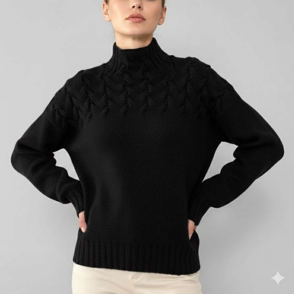 Yara Women’s Knit Jumper – Textured Soft High-Neck Pullover for Autumn