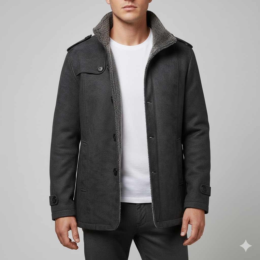 Erik Men’s Suede Jacket – Vintage Suede Overcoat with Merino Wool Lining