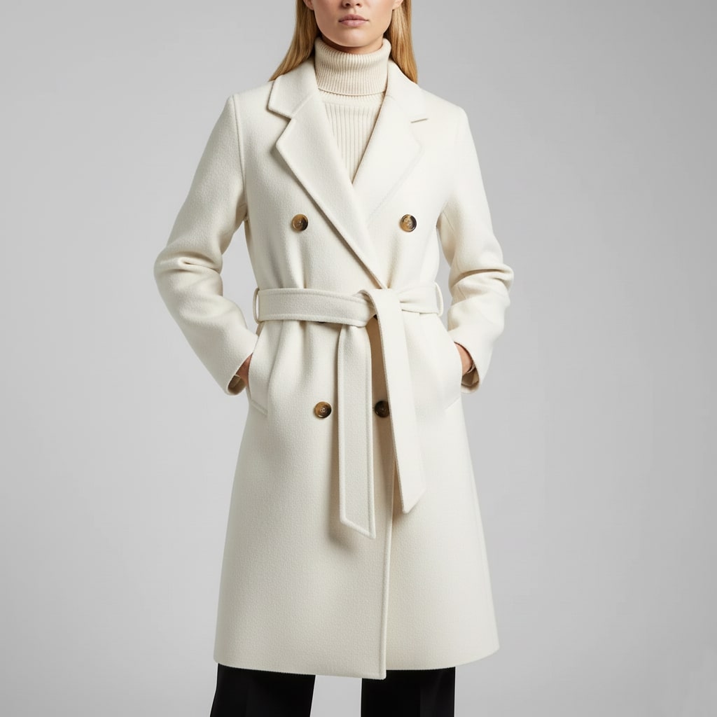 Camila Women’s Cashmere Wrap Coat – Double-Breasted Wool Outerwear with Belted Waist