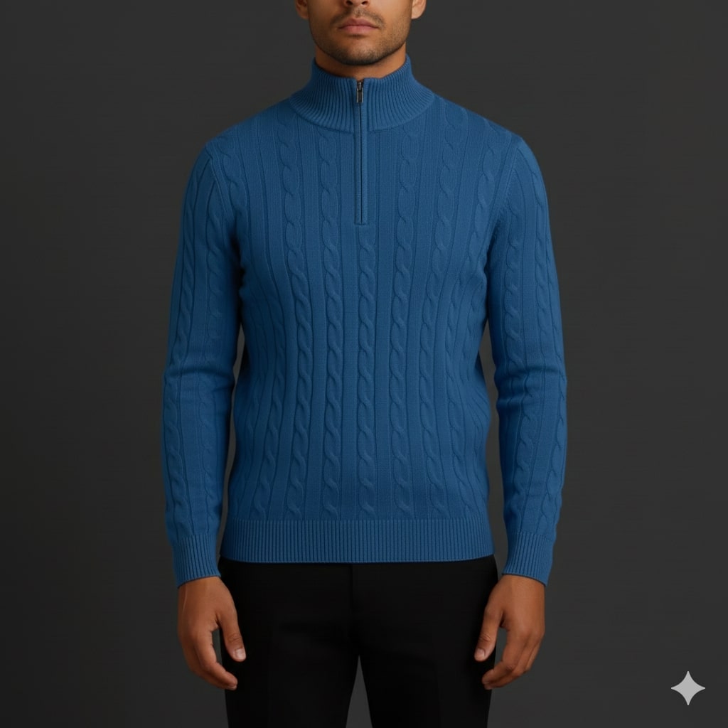 Haris Men’s Quarter-Zip Sweater – Wool-Blend Pullover with Ribbed Collar