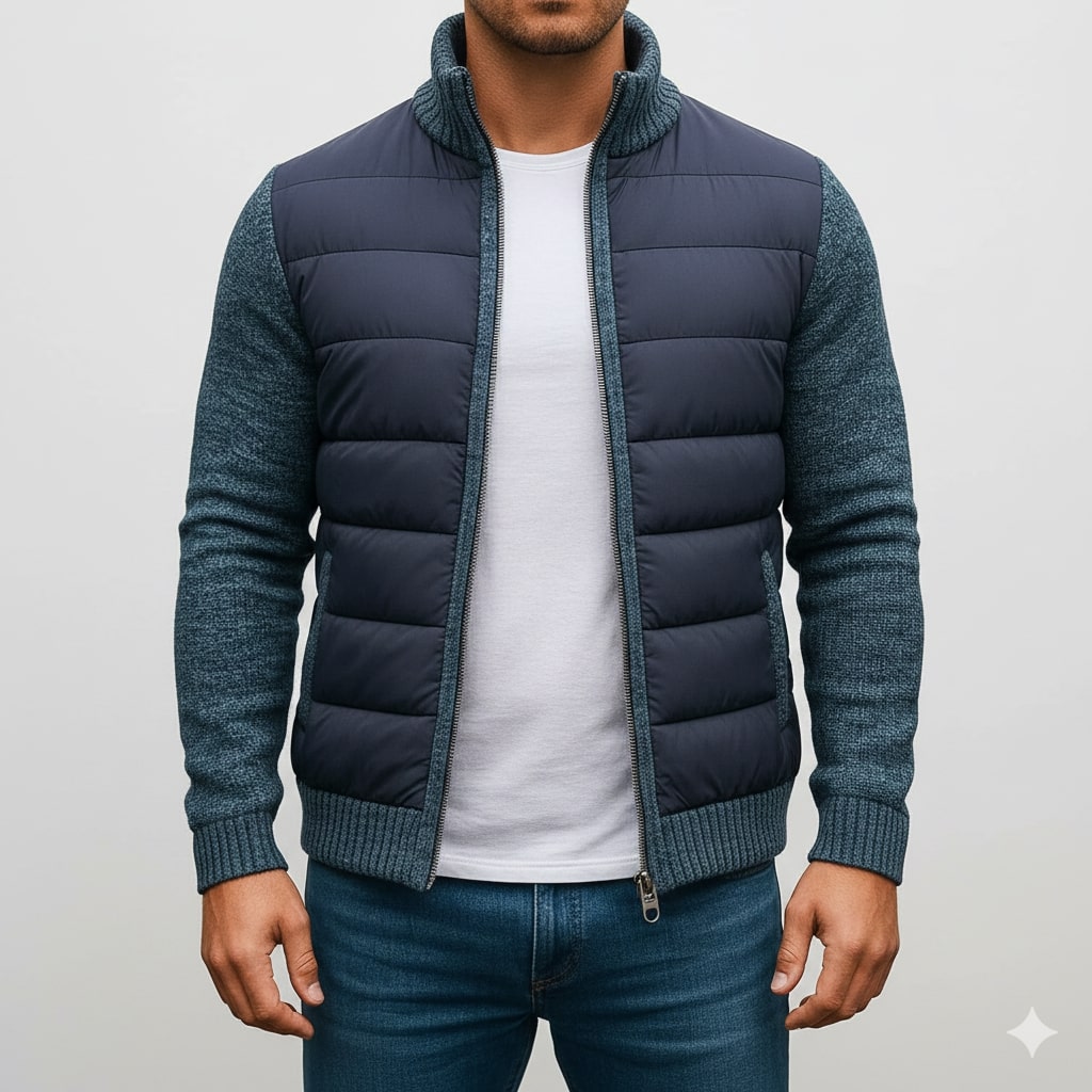 Magnus Men’s Fleece Jacket – Knit Sleeve Hybrid Zip-Up Lightweight Jacket