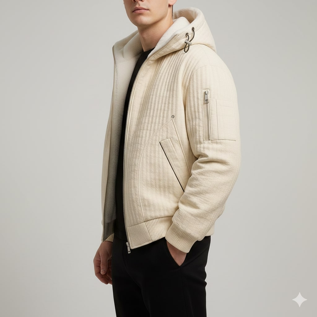 Kamal Men’s Sherpa Hoodie Jacket – Heavyweight Fleece Lined Quilted Zip-Up Jacket