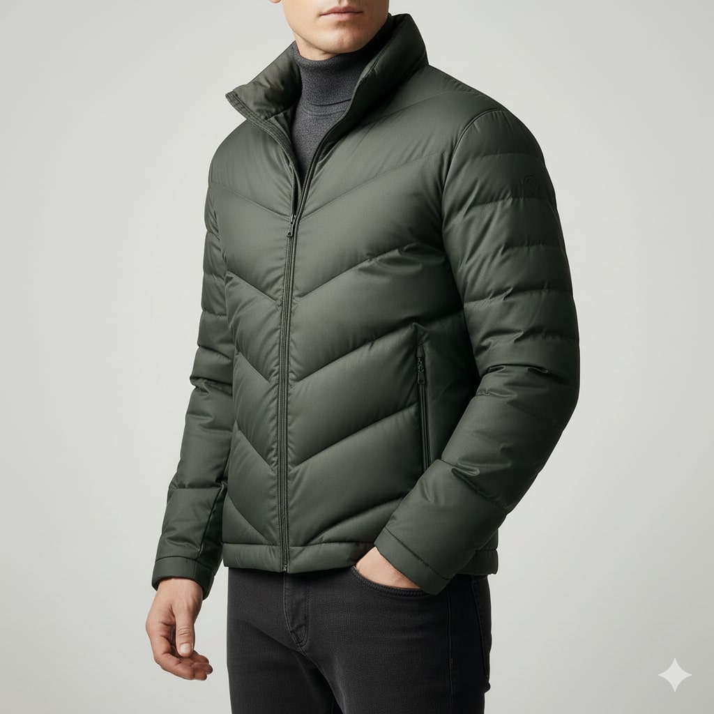 Alessandro Men’s Puffer Jacket – Lightweight Down Coat with Chevron Quilting