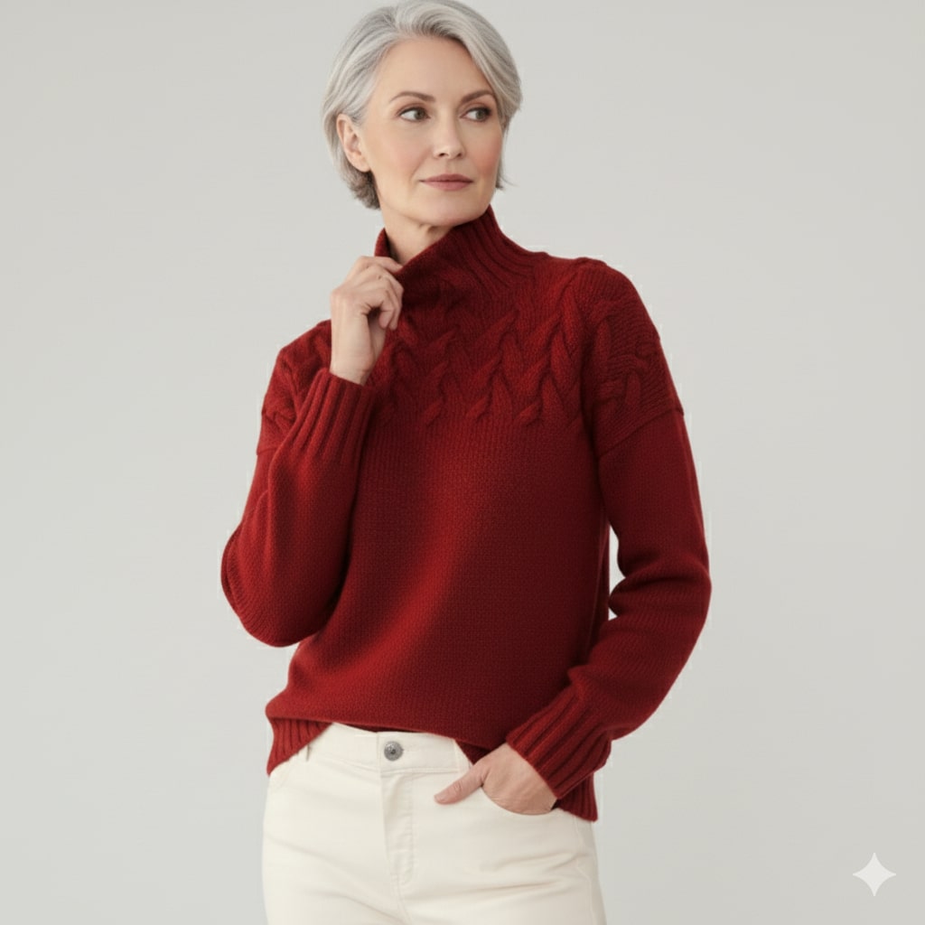 Yara Women’s Knit Jumper – Textured Soft High-Neck Pullover for Autumn