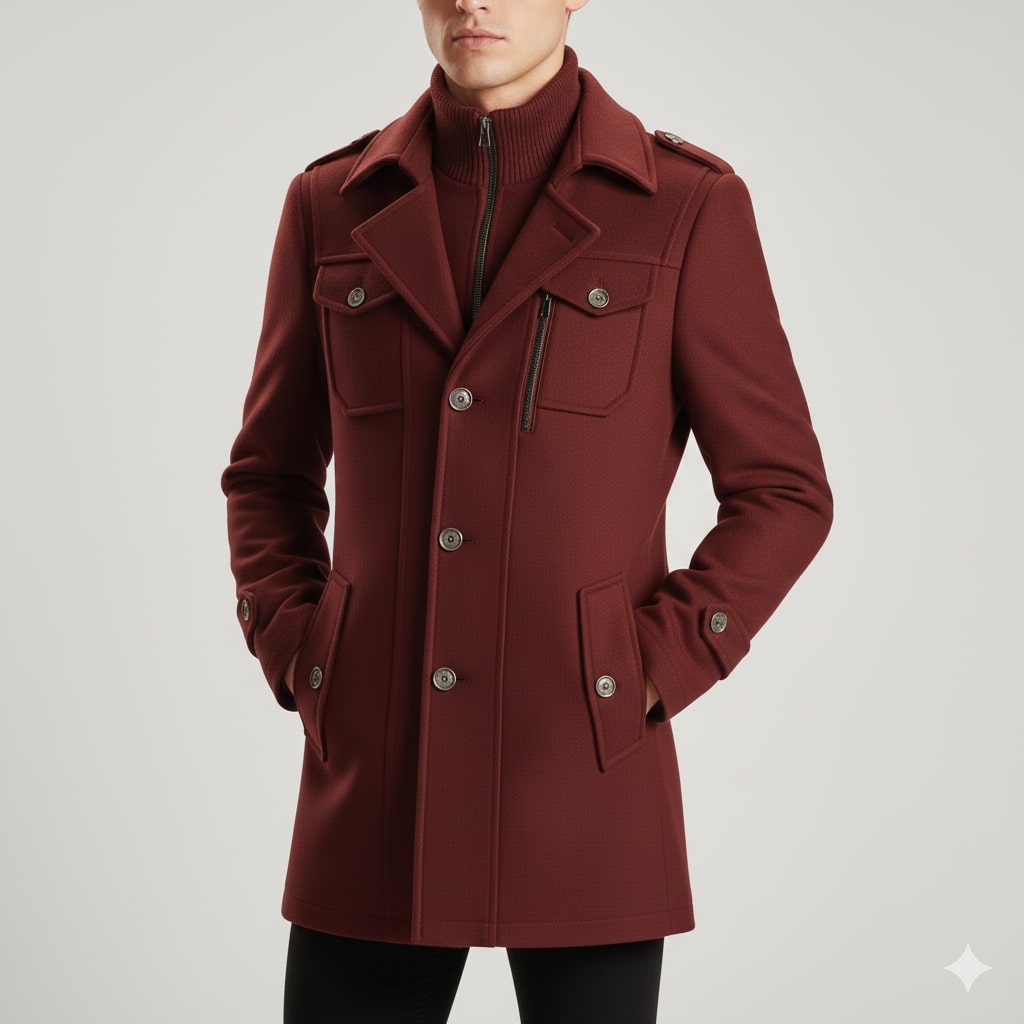 Orlando Men’s Wool Jacket – Wool Winter Coat with Tailored Collar & Utility Pocket